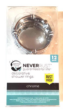 Zenna Home Shower Rings - Chrome - Rust Proof - 1 pack of 12 rings