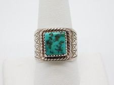 NATIVE AMERICAN INDIAN STERLING SILVER GREEN TURQUOISE STONE RING SIZE 10