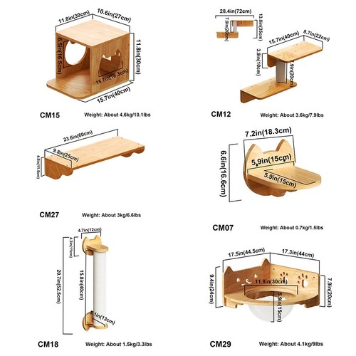 PETOMG Cat Shelves, Rubber Wood DIY Cat Shelves| Wall Mounted Set - Picture 2 of 8