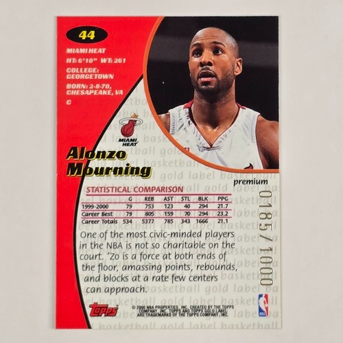 2000-01 Topps Gold Label - Premium #44 Alonzo Mourning /1000 CLEAN Ships FAST - Picture 6 of 11