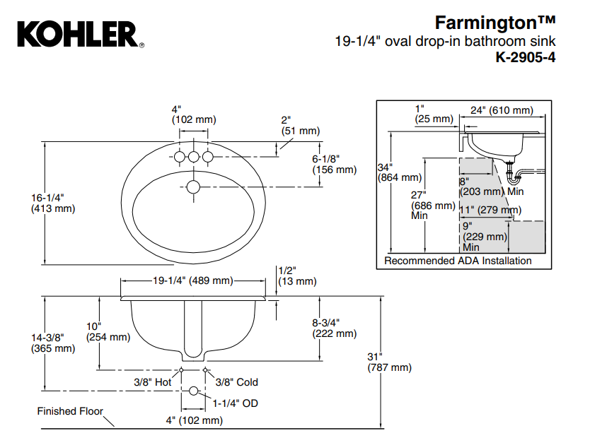 Kohler 2904 Oval Drop In Bathroom Sink CUSTOM COLOR Raspberry Puree