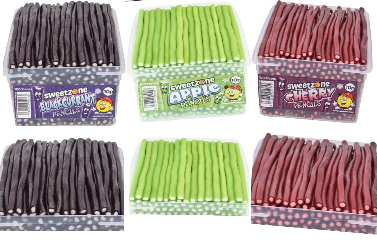 Sweetzone Cherry,Apple,Blackcurrant Pencil fizzy sweets chewy party
