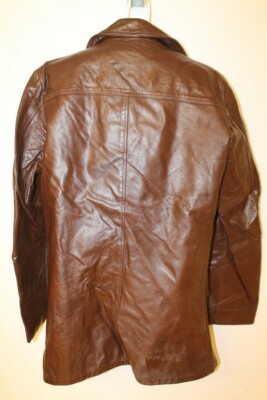 MENS VINTAGE PECAN BROWN LEATHER REMOVABLE LINER CAR COAT/JACKET