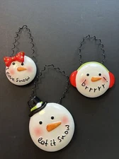 Lot of 3 Whimsical Christmas Tree Ornament Ceramic Snowman Face Head 3” to 4.5”