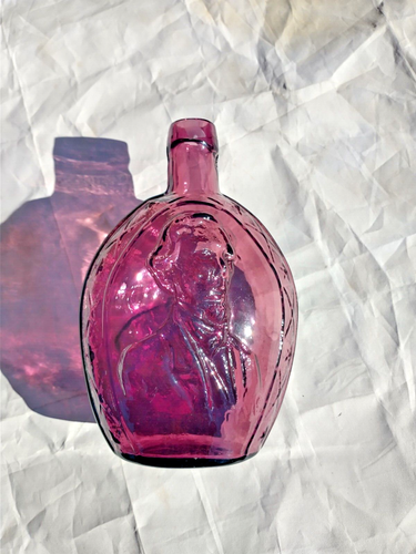 Wheaton Amethyst Bottle Flask Vintage Robert E Lee & Jefferson Davis 8.5 Inches - Picture 2 of 3