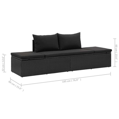 NNEVL Sun Bed with Cushions Poly Rattan Black - Picture 11 of 11