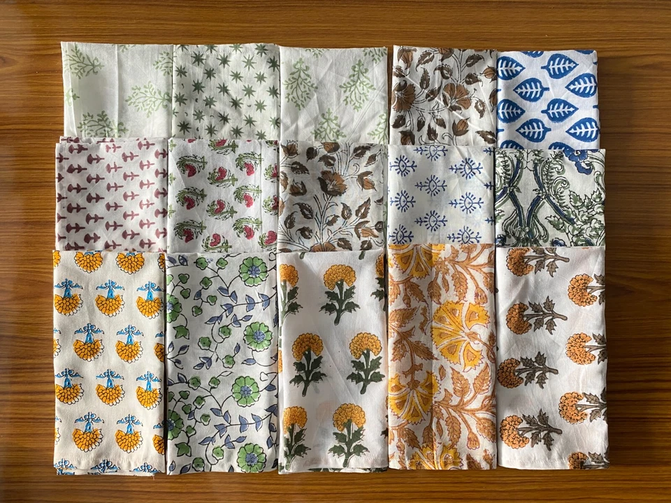 Set tovaglioli in stoffa assortiti blocco a mano cotone stampato floreale tovaglioli tavola - Immagine 3 di 4