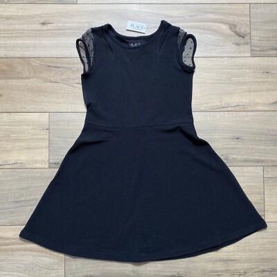 The Children s Place Jacquard Mesh Sleeve Skater Dress Size L 10/12 Black