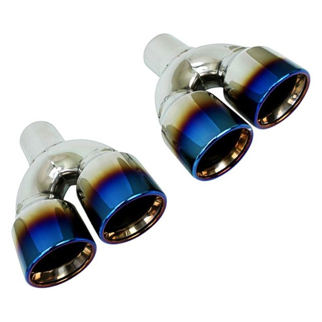 Exhaust Tip Blue Flame Series Passenger Side Staggered Round Rolled Edge Angle eBay