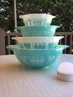 Vintag Set 4 Pyrex Amish Butterprint Cinderella Mixing Bowls Turquoise NEAR MINT