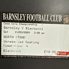 Barnsley v Blackpool(Coca Cola Championship 2008/09) 14/3/2009 Match Ticket