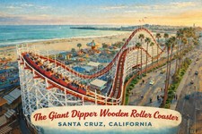 Giant Dipper Wooden Roller Coaster SANTA CRUZ, CA MODERN Postcard Amusement D769