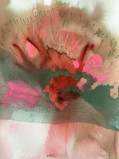 Abstract Mixed Media Ink Watercolor Painting on 9 X 12” Paper Contemporary