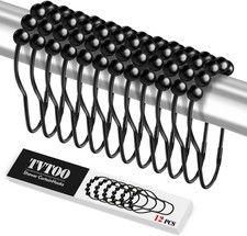 12PCS Shower Curtain Hooks, Shower Curtain Rings Black Rust Proof for Bathroom