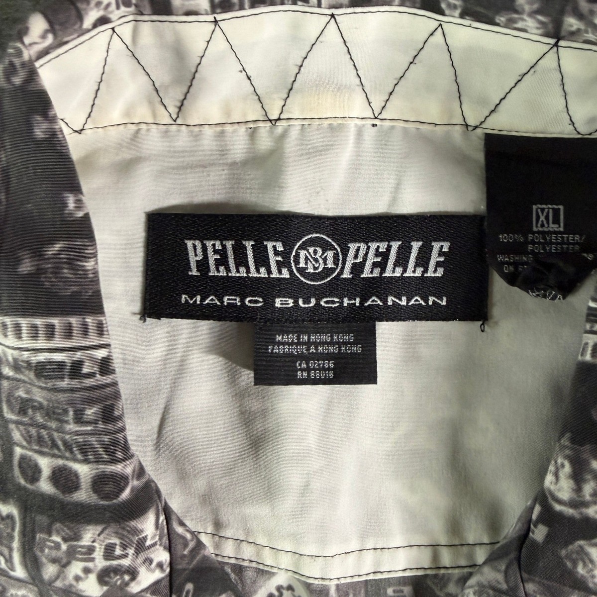 VTG Pelle Pelle Button Down Shirt Mens XL Black Gray AOP Marc Buchanan 90'S View 3