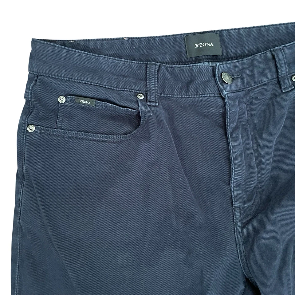 Z Zegna Jeans Mens 36X30 Navy Slim Fit Stretch Cotton Luxe Twill 5 Pocket Denim - Image 3 of 4