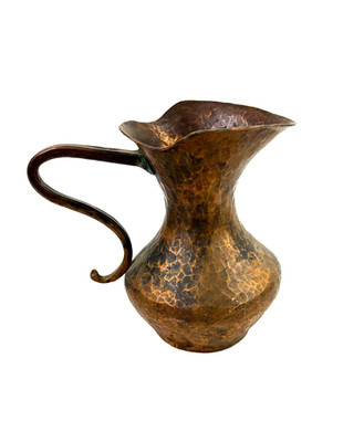 Antique Solid Copper Pitcher Hand Crafted Hand Hammered S Handle Nice Patina