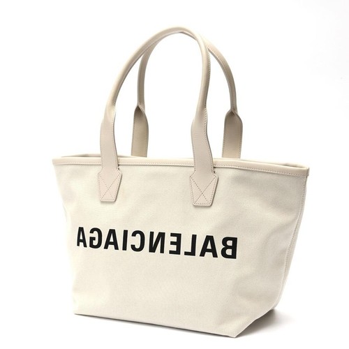 Balenciaga Jumbo Small Tote Bag Canvas Leather Beige Auth