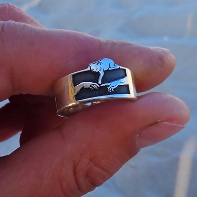 Cat Ring Sterling Silver Michelangelo Creation of Adam Art Handmade Jewelry