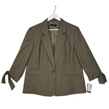 Nine West Taupe Pant Suit Women 18 Tie 3/4 Sleeve Zipper Plus Size Career NWT