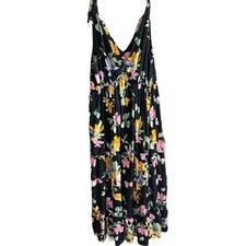 LULUS | Beloved Bae Black Floral Print Tie-Strap Tiered Maxi Dress Size Medium