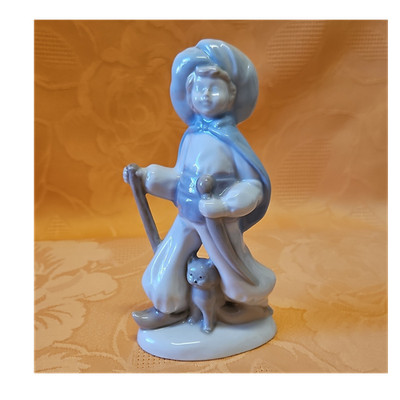 Vintage Porzellanfigur Gräfenthal   Junge mit Wanderstab und Katze   Thüringen
