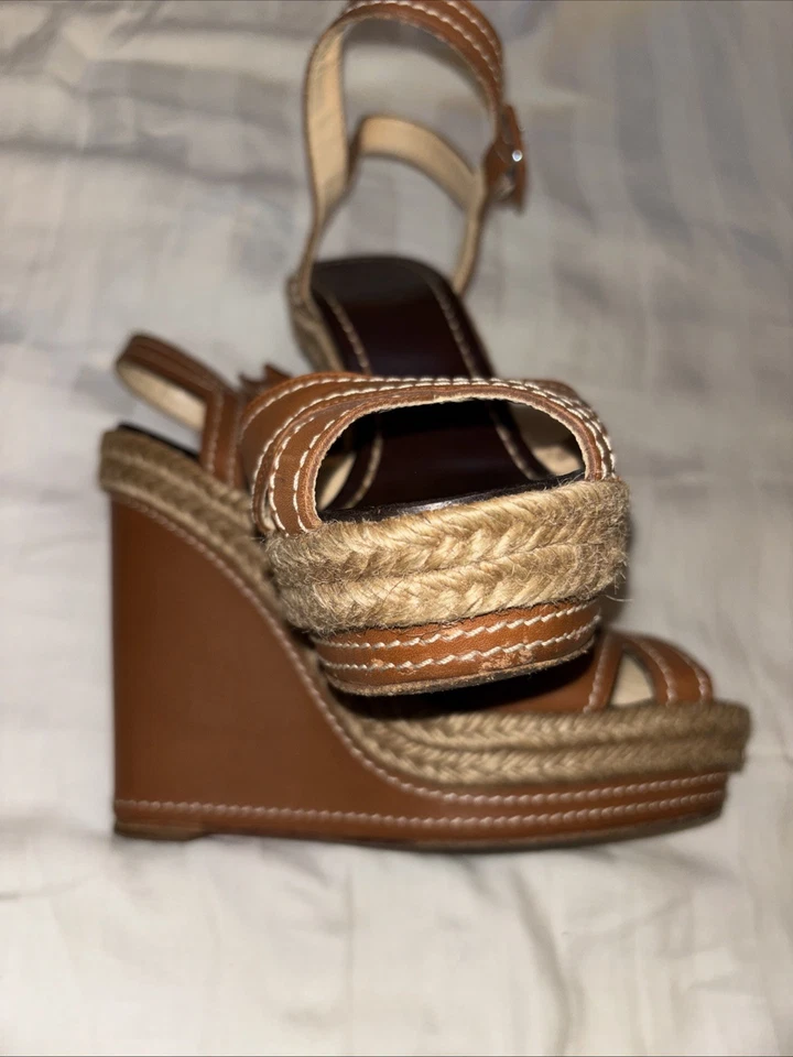 Christian Louboutin Brown Leather Braided Wedge Sandals Sz 7.5 Great stiching - Image 4 of 4