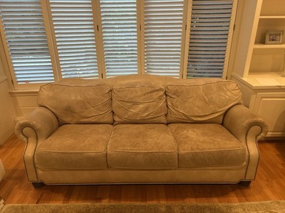 Hancock & Moore untreated leather sofa and armchair