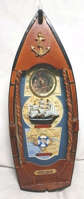 Wooden Boat  Clock Map And Key Holder Cutty Sark Aruba Wall Hanging Vintage 