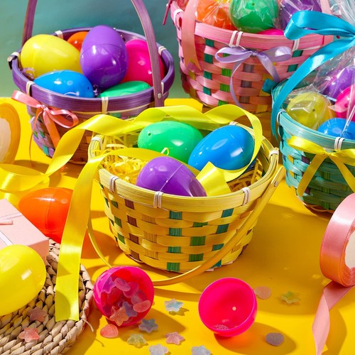 Cesta de Pascua de mimbre con juegos de asas cesta de bambú tejida incluye base de Pascua... - Imagen 6 de 8