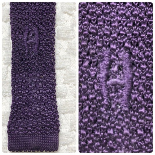 ya13 Hermes Knitted Tie Bow Silk 100 Made In Germany Purple H Logo Embroidery - Picture 5 of 8