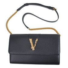 BRAND NEW VERSACE VIRTUS BLACK LEATHER CHAIN WALLET 1006264 1A04093 1B00V