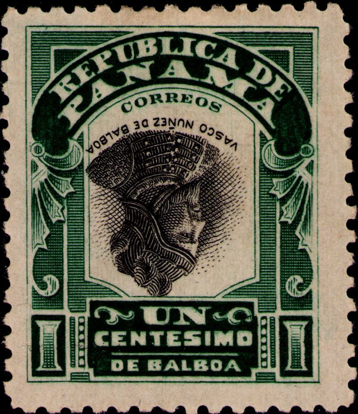 PANAMA - BALBOA - 1c STAMP W/ INVERTED CENTER - Sc 186v - 1906 RR