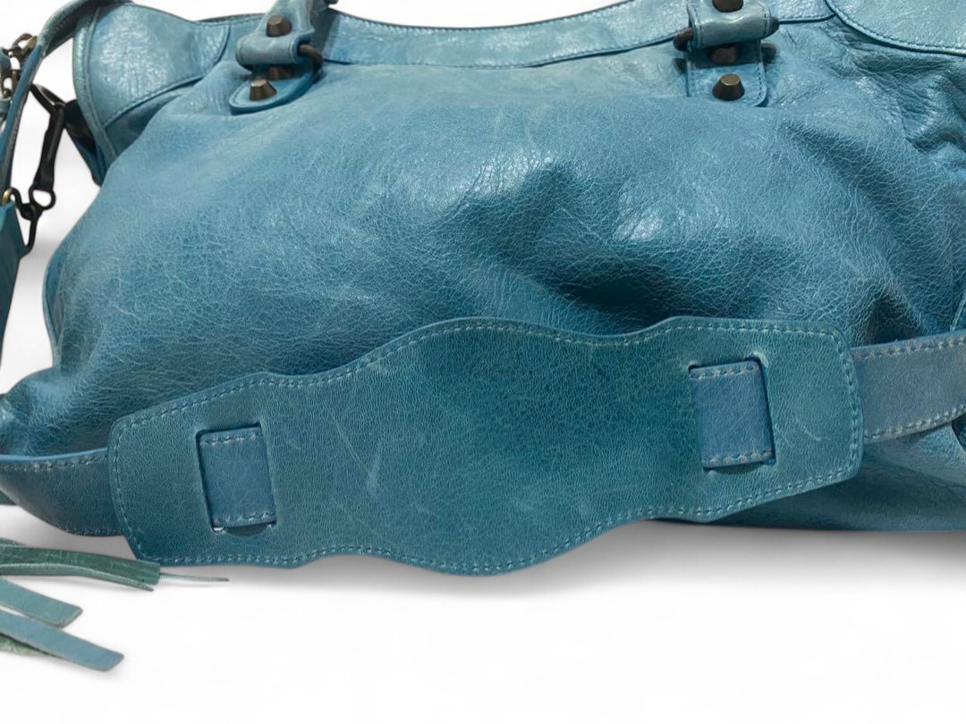 BALENCIAGA City 115748 Blue Leather 2way Bag Y2K Shoulder