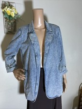 Entro Stretch Denim Stonewashed Blazer Size S Fitted Retro. 80s Fashion.