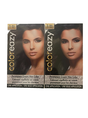 Coloreazy Permanent Cream Hair Color 1 Black Noir 2 Pack One Application Kit