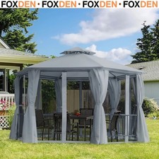 Image of 3x3m Gazebo Patio Canopy Party Tent Outdoor Garden Shelter w/ 2 Tier Roof Grey
