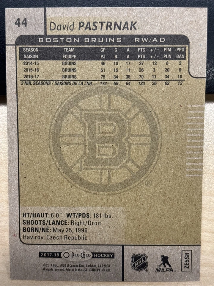 2017-18 17/18 O-Pee-Chee #44 David Pastrnak Boston Bruins - Image 2 of 2