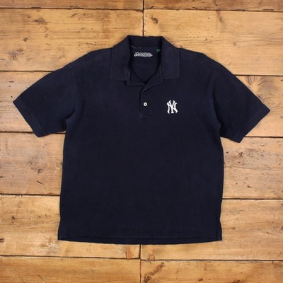 Vintage Stitches Poloshirt L Herren Blau 00s NY Yankees Logo MLB Baseball Baumwolle