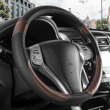 Non-Slip Car Nappa Leather Steering Wheel Cover,Universal Car Black Brown