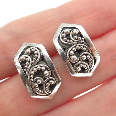 LOIS HILL Sterling Silver Vintage Granulated Signature Scroll Oxidized Earrings