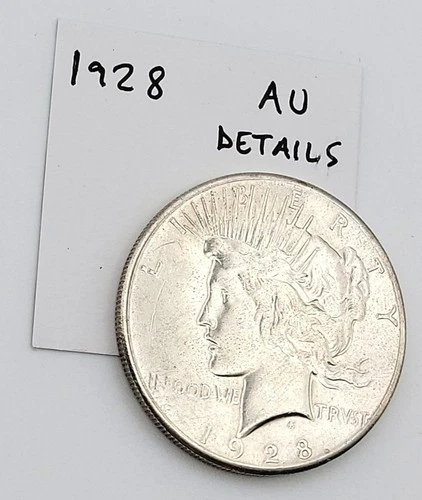 1928 US Peace Silver Dollar, .900 Silver, AU Details, YOU GRADE