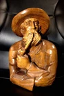 ANTIQUE 10" HAND CARVED WOOD SMOKING ALPINE MAN BEARD WALL BUST FIGURE FIGURINE