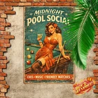 Billiard Lady Vintage Tin Sign 8x12 Billiard and Pool Room Metal Decor