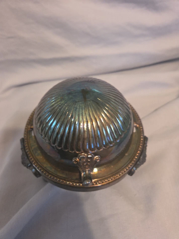 Antiguo o vintage F.B. Plato de caviar o mantequilla con tapa enrollable Rogers Silver Co. Plata Foto 3 de 3