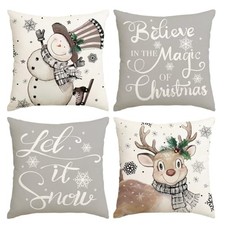 Christmas Pillow Covers 18x18 Inch Set of 4 Snowman 18" x 18" Pack of 4 Gray