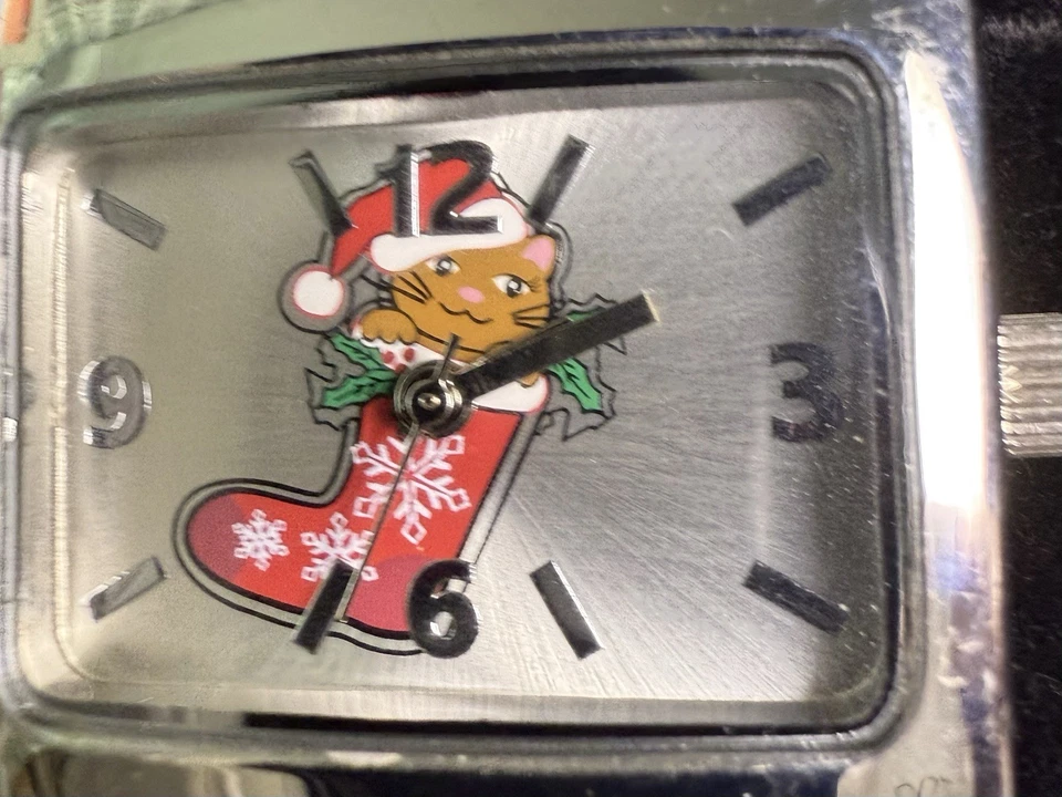Cat In Stocking Ladies Quartz Watch Cuff Bracelet 31mm 6.5"  - Image 4 of 4
