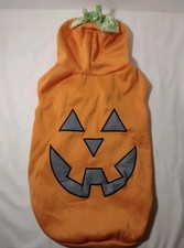 Dog Pumpkin Face Fleece Hoodie Halloween Costume Sz L Jack-O-Lantern