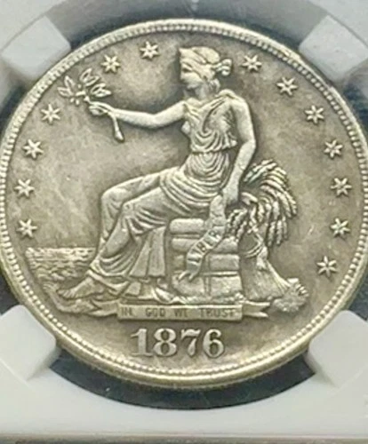 1876 CC Take flowers Seated Liberty Silver Dollar AU Good condition