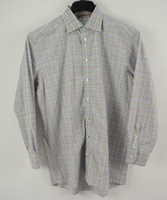 Eton Light Blue Houndstooth Spring Plaid Spread Collar Dress Shirt Men's Size 16